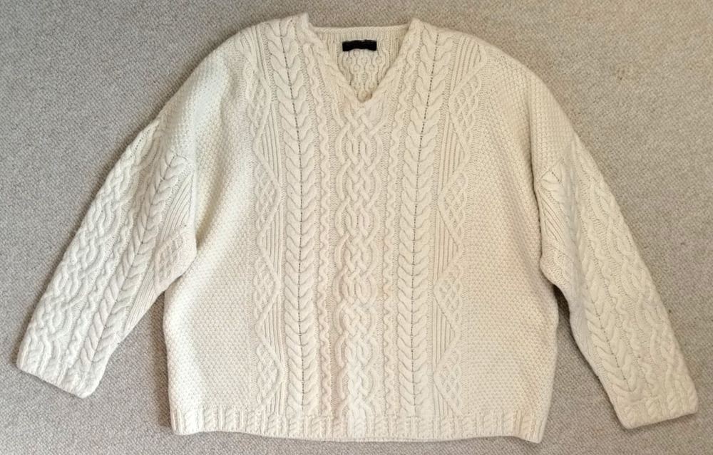 Womens Sweater-GAELTARRA-IRELAND-ivory cableknit merino wool Fisherman Aran-XXL